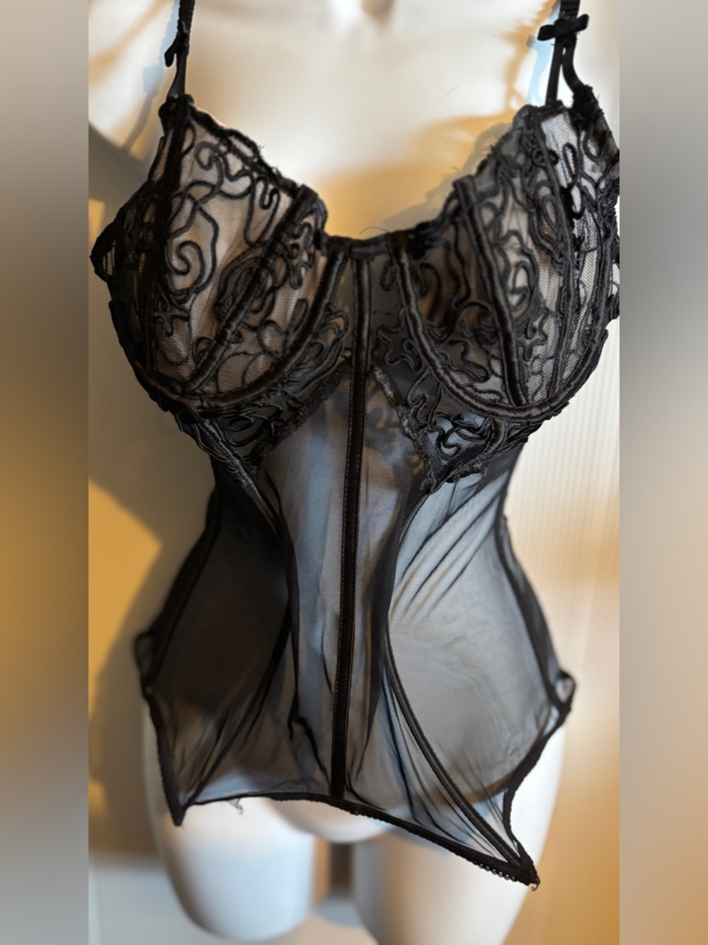 Sheer Black Lace Underwire Bustier Corset Top - Women Intimates - Picture 4 of 6